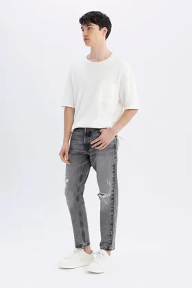 90's Slim Fit Slim Fit کمر بلند با پا باریک پاره شده شلوار جین با جزئیات C9829ax24sm C9829AX24SM