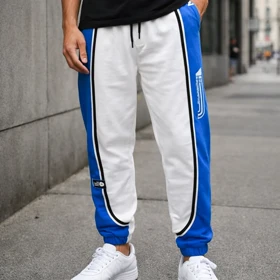 شلوار جاگر سفید آبی دمپاگتر پارچه گلکسی پنبه* فوق‌العاده شیک و با کیفیت بالا