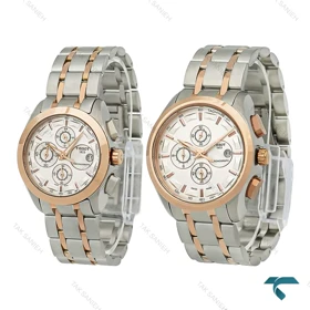 ساعت مچی ست تیسوت سه موتوره دورنگ رزگلد صفحه سفید Tissot-8270-S