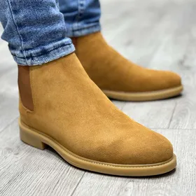 بوت مردانه مدل چلسی چرم جیر طبیعی رنگ عسلی