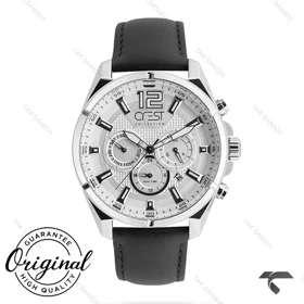 ساعت کرست مردانه 6270-1 صفحه سیلور بند مشکی Crest-10885-G