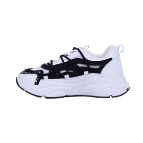 کتانی زنانه نگین‌دار مدل رامونا_سفید مشکی کد 7232