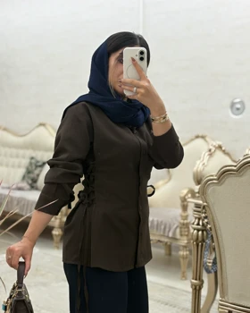 شومیز مانتویی (قهوه ای تیره)