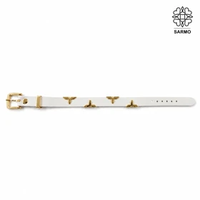 دستبند چرمی سفید گل‌دار کد 509428066-58