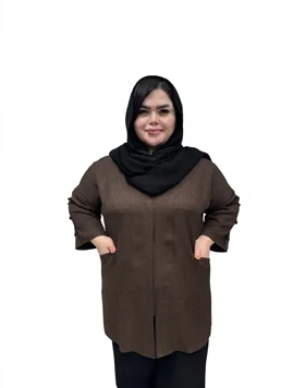 شومیز سایز بزرگ زنانه مدل آستین کرکره ای (یقه ایستاده)