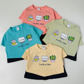 تیشرت شلوارک lucky cat مناسب 9 تا 24 ماه