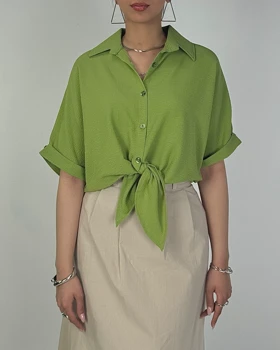 شومیز گره‌ای آستین کوتاه کد 500497 (سبز)