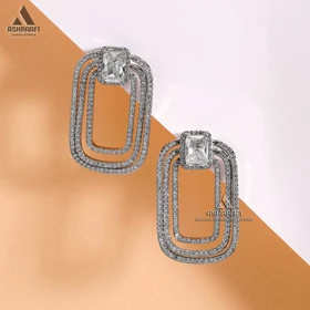 گوشواره مستطیلی نگین‌دار Diamond Earrings S01