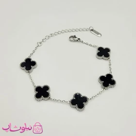 دستبند دخترانه مدل ونکلیف مشکی نقره ای کد 1398