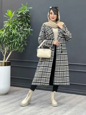 پالتو چهارخونه بلند شش دکمه