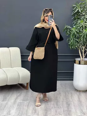 پیراهن بلند کمر گت تک جیب
