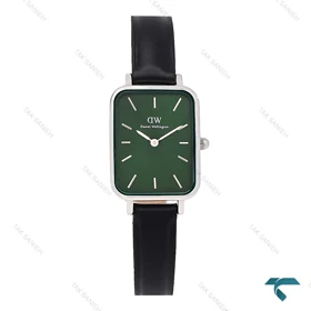 ساعت دنیل مستطیلی زنانه سیلور بند چرم مشکی صفحه سبز DW-7118-L