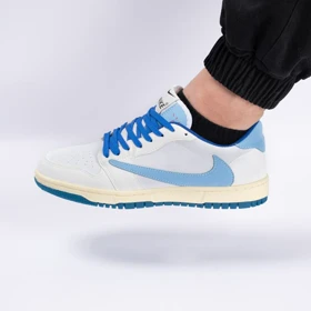 کفش کتانی اسپرت مردانه رنگ سفید آبی مدل نایک NIKE Jordan 1 low