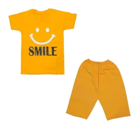 ست تیشرت آستین کوتاه و شلوارک بچگانه مدل لبخند کد PJ1153 رنگ نارنجی