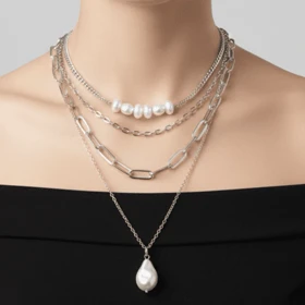 گردنبند دخترانه مدل 4 لاین مرواریدی