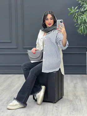 مانتو لینن راه راه ترکیبی