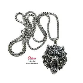 پلاک گردنبند استیل پسرانه طرح گرگ +زنجیر 70cm