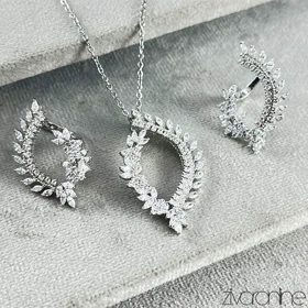 نیم ست جواهری مدل خوشه ای نگین‌دار 10139