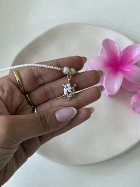 گردنبند لاکپشت صورتی میناکاری هیمه استایلیش