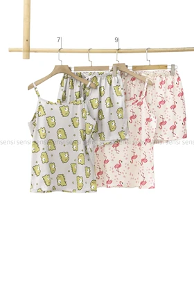 ست تاپ و شلوارک ساتن طرح دار کد1005472