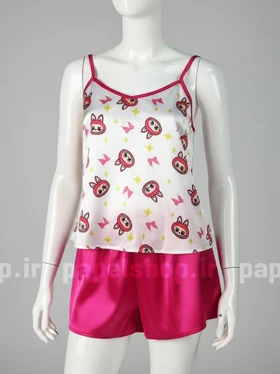 ست لباس خواب تاپ و شورتک ساتن طرح لبوبو