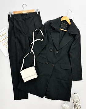 کت شلوار راه راه یقه انگلیسی (60)کد3588