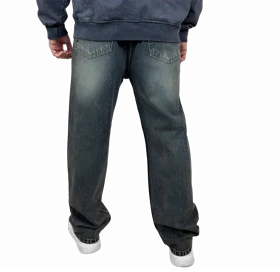 شلوار جین نیم بگ مردانه زاپ‌دار (Semi-Baggy) آبی دودی شسته شده