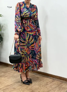 پیراهن بلند حریر آستردار آوا کد 5036