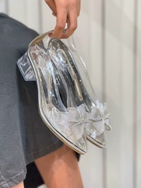 1313 کفش زنانه پاشنه 3 سانت تلقی رو پاپیون نگین