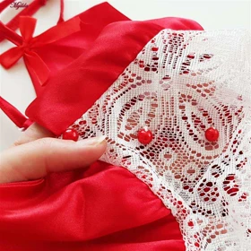 لباس خواب فانتزی زنانه لورنزا قرمز 4437-2072 به همراه کش مو