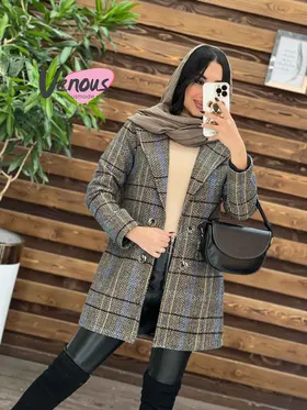 پالتو چهارخونه یقه انگلیسی