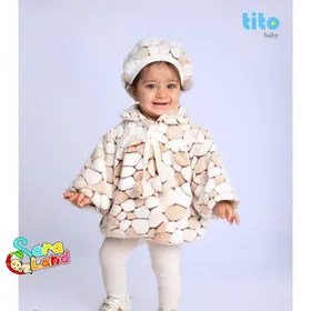 شنل خز نوزادی کلاه دار طرح سنگی