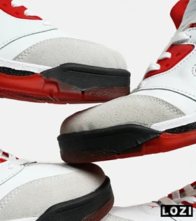 کتانی ساق‌دار زنانه و مردانه سفید مشکی قرمز Nike air jordan 5