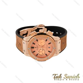 ساعت هابلوت مردانه سه موتوره رزگلد بند چرم قهوه ای Hublot-4893-G