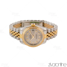 ساعت رولکس دیت جاست زنانه دورنگ طلایی صفحه طوسی 104849