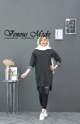 مانتو جین بغل زیپ ذغالی