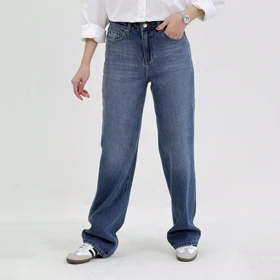 شلوار جین راسته لاین آبی متوسط