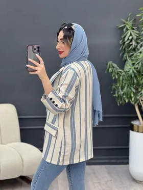 مانتو راه راه دو جیب نما تک دکمه