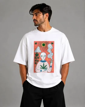 تیشرت باکسی سفید طرحhigh