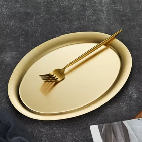 بشقاب بیضی استیل طلایی