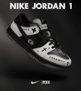 کفش کتانی مردانه و زنانه مشکی سفید NIKE jordan 1 مدل 7421