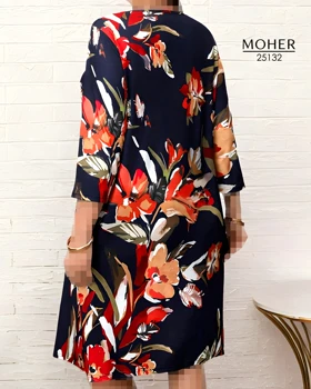 تونیک زنانه سایز بزرگ با طرح گل‌های درشت و زمینه سرمه‌ای