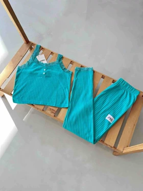 ست لباس راحتی تاپ شلوار نخی گیپوری زنانه