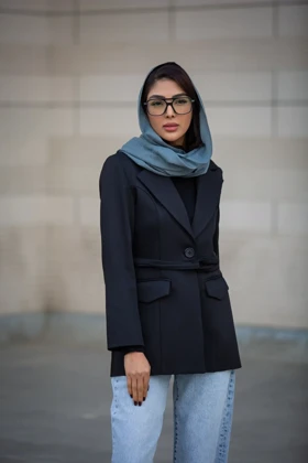 کت زنانه بلدینگ کمر بنددار (مشکی)