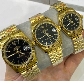 ساعت رولکس دیت جاست مردانه طلایی صفحه مشکی خطی