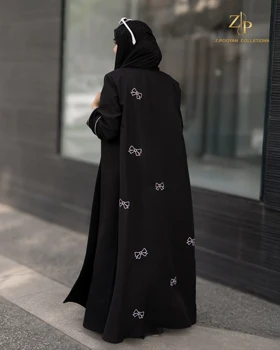 مانتو عبایی کتان لمه گلدوزی شده پئونی