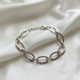 دستبند زنجیری برند شین مدل «لینک بیضی» | با آبکاری رادیوم و جلای آینه‌ای