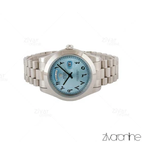 ساعت رولکس دی دیت مردانه نقره ای صفحه آبی اعداد عربی 105361