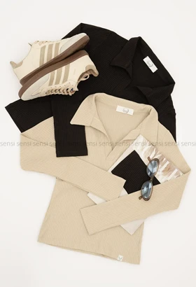 بلوز کبریتی کشی یقه شکاری کد1005337