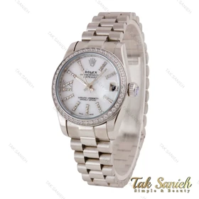 ساعت زنانه رولکس سیلور صفحه سفید نگین‌دار Rolex-5699-L